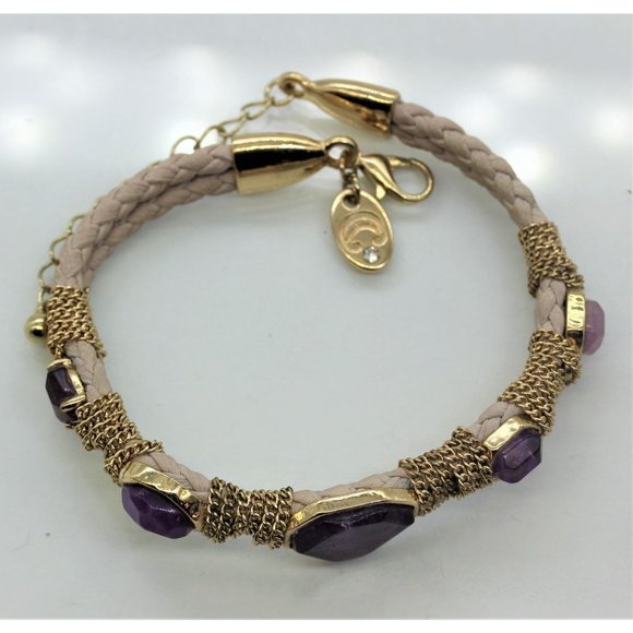 Charming Charlie bracelet adjustable, gold, amethyst purple faux gemstone - Picture 5 of 8